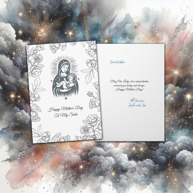 Black And White Design Virgin Mary Mother's Day Card (Creator Uploaded)