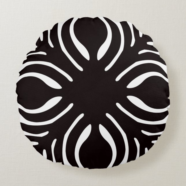 Black and white designed decor round cushion (Front)