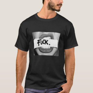 Black and white designer t-shirt, lips with saying T-Shirt
