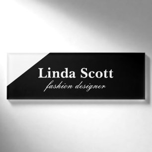 Black and white diagonal line name tag