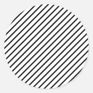 Black and White Diagonal Stripes Classic Round Sticker