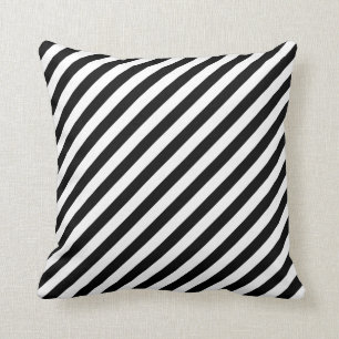 Black and White Diagonal Stripes. Cushion