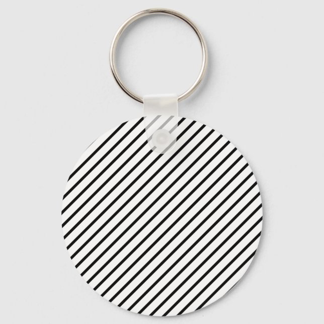 Black and White Diagonal Stripes Key Ring (Front)