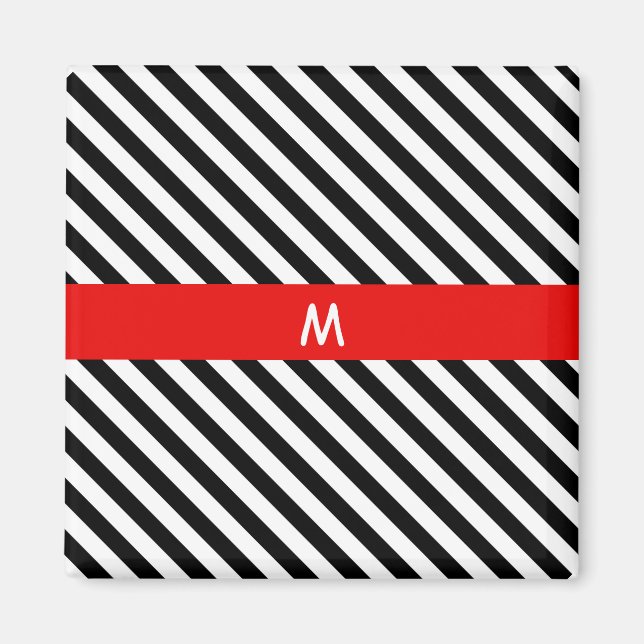 Black and White Diagonal Stripes Magnet (Front)
