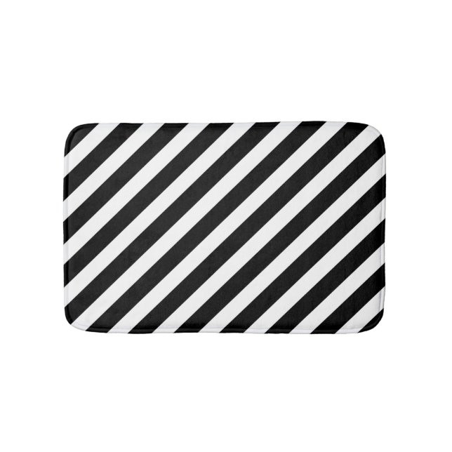 black and white diagonal stripes pattern bath mat (Front)