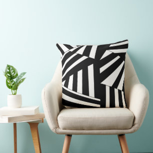 Black and White Diagonal Stripes Pattern Cushion