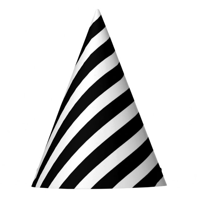 black and white diagonal stripes pattern party hat (Front)