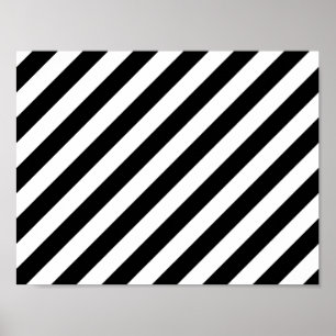 Black And White Diagonal Stripes Pattern Poster
