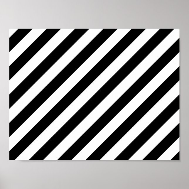 Black And White Diagonal Stripes Pattern Poster (Front)