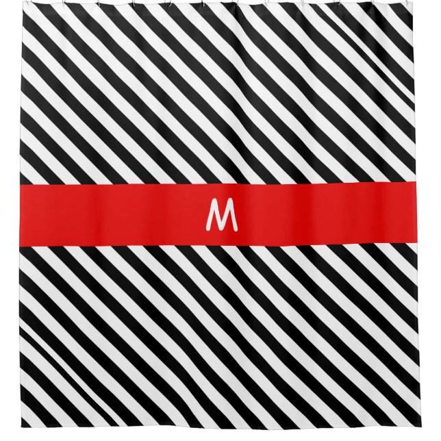 Black and White Diagonal Stripes Shower Curtain (Front)
