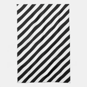 Black and White Diagonal Stripes. Tea Towel