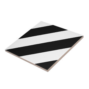 Black and White Diagonal Stripes Tile