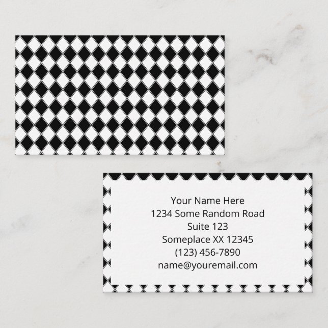 Black and White Diamond Argyle Pattern Business Card (Front/Back)