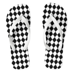 Black and White Diamond Argyle Pattern Thongs