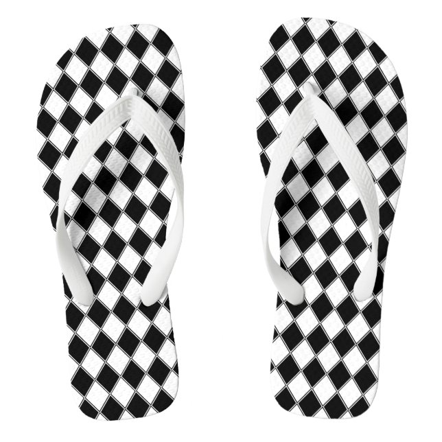 Black and White Diamond Argyle Pattern Thongs (Footbed)