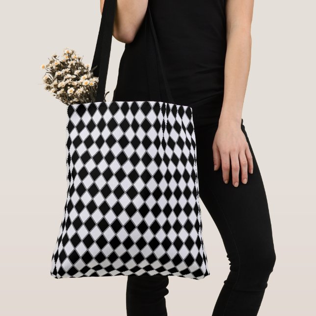 Black and White Diamond Argyle Pattern Tote Bag (Close Up)