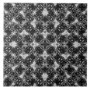 Black and White Diamond Chains Pattern Ceramic Tile