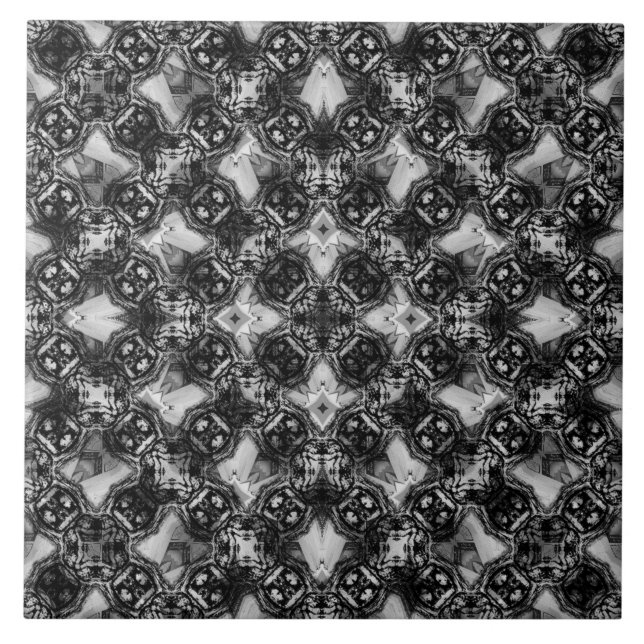Black and White Diamond Chains Pattern Ceramic Tile (Front)
