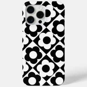 Black and White Diamond Check Flower Pattern iPhone 15 Pro Max Case