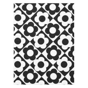 Black and White Diamond Check Flower Pattern Tablecloth