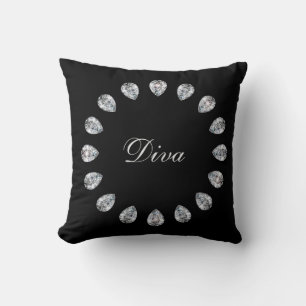 Black and White Diamond Diva Monogram Cushion