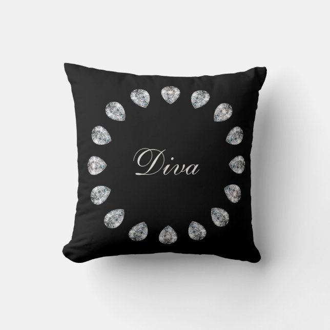 Black and White Diamond Diva Monogram Cushion (Front)