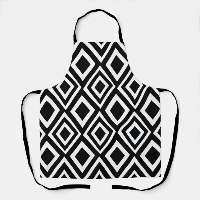 Black and White Diamond Geometric  Apron (Front)