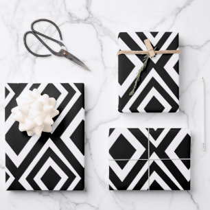 Black and White Diamond Geometric Wrapping Paper Sheet