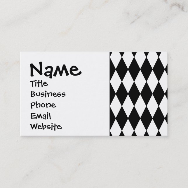 Black and White Diamond Harlequin Pattern Business Card (Front)