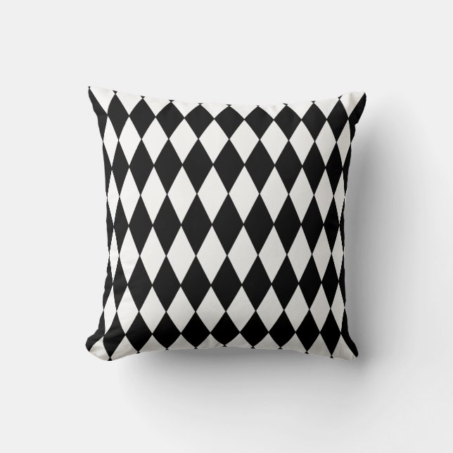 Black and White Diamond Harlequin Pattern Cushion (Front)