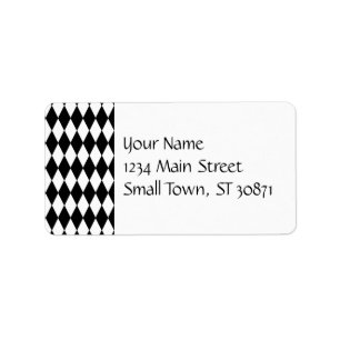 Black and White Diamond Harlequin Pattern Label