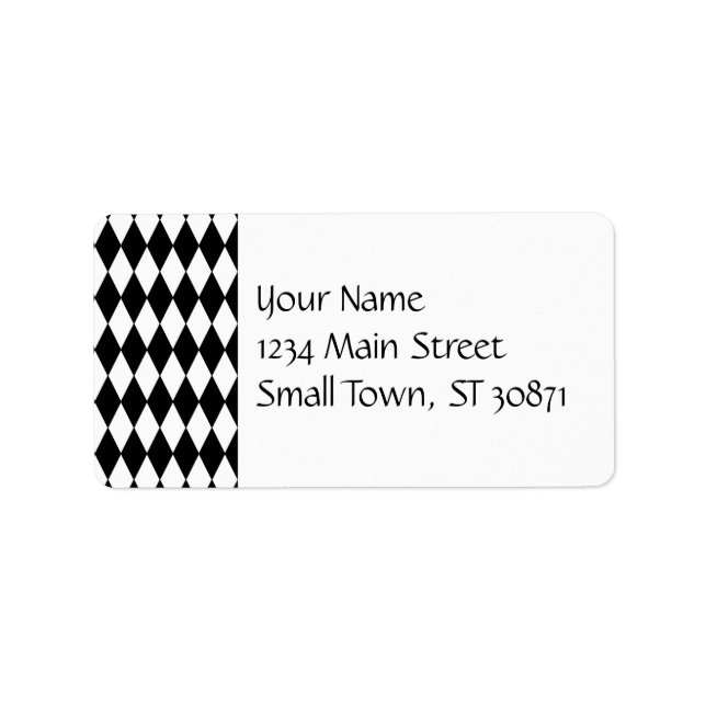 Black and White Diamond Harlequin Pattern Label (Front)