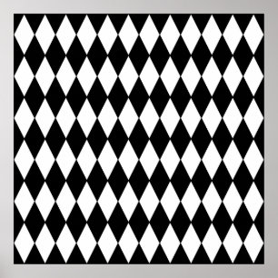 Black and White Diamond Harlequin Pattern Poster