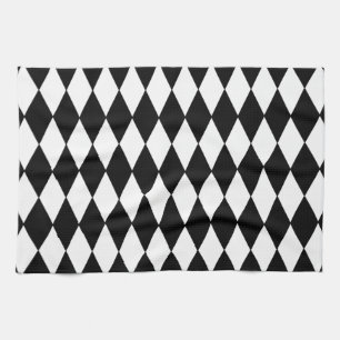 Black and White Diamond Harlequin Pattern Tea Towel