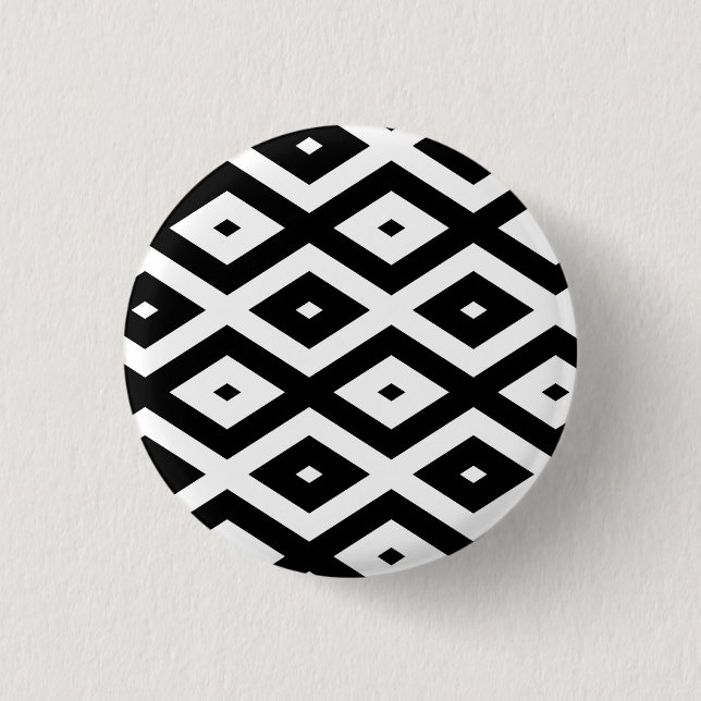 Black and white diamond pattern 3 cm round badge (Front)
