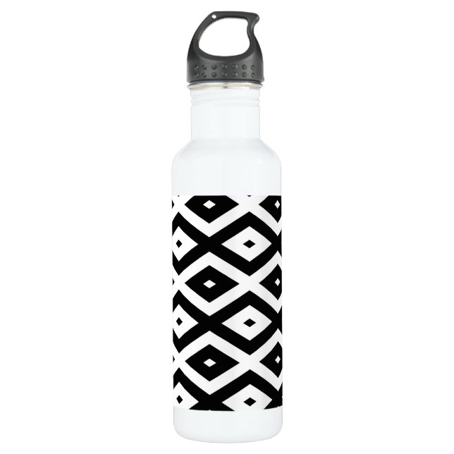 Black and white diamond pattern 710 ml water bottle (Front)