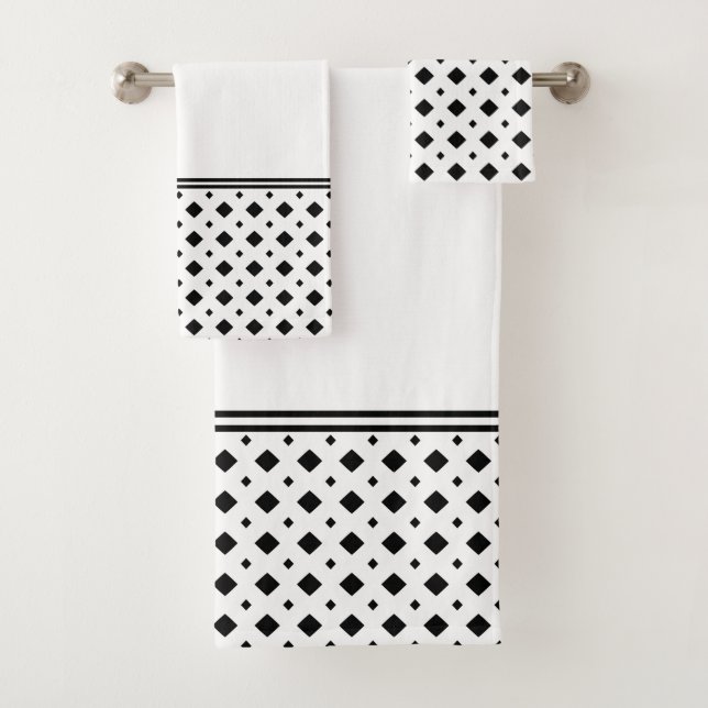 Black and White Diamond Pattern Bath Towel Set (Insitu)