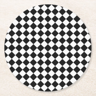 Black and White Diamond Pattern by Shirley Taylor Round Paper Coaster