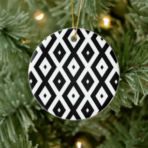 Black and white diamond pattern ceramic ornament