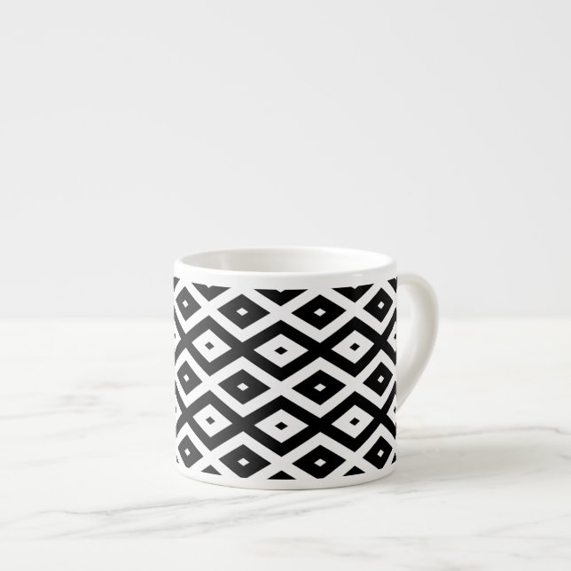 Black and white diamond pattern espresso cup (Front Right)