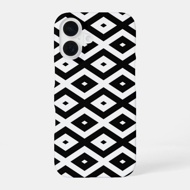 Black and white diamond pattern iPhone 16 case (Back)