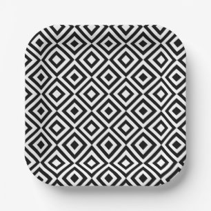 Black and white diamond pattern paper plate