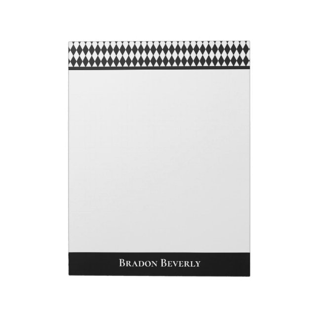 Black and White Diamond Pattern Personalised Notepad (Rotated)