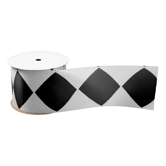 Black and white diamond pattern satin ribbon (Spool)