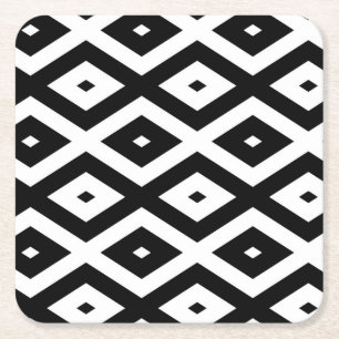 Black and white diamond pattern square paper coaster