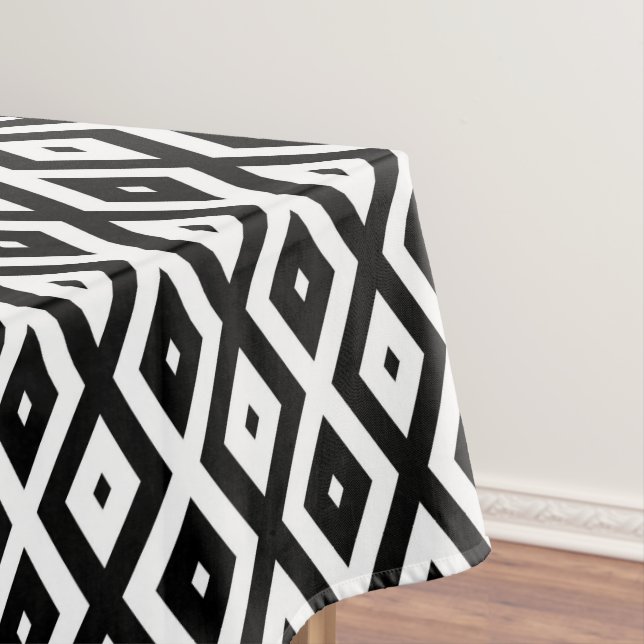 Black and white diamond pattern tablecloth (In Situ)
