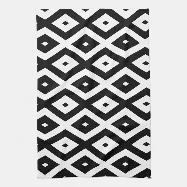 Black and white diamond pattern tea towel (Vertical)