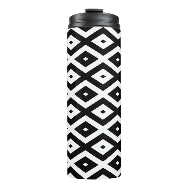 Black and white diamond pattern thermal tumbler (Front)