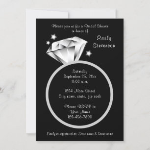 Black and white Diamond ring Bridal Shower Invitation