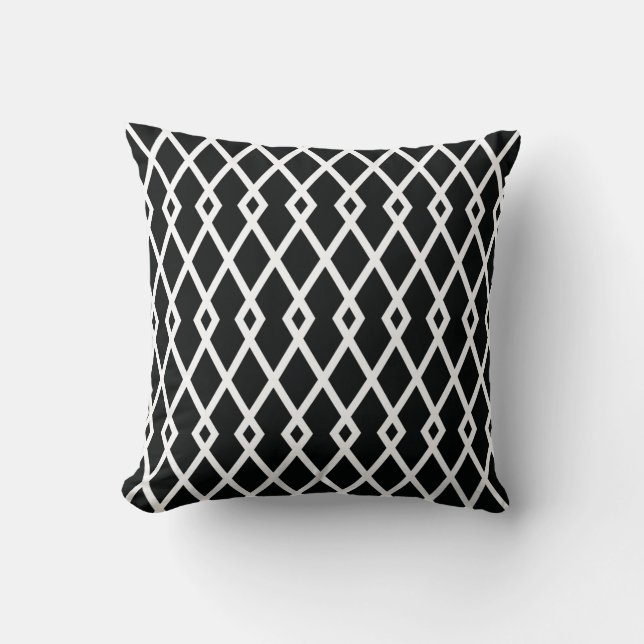 Black and White Diamond Trellis Pillow (Front)